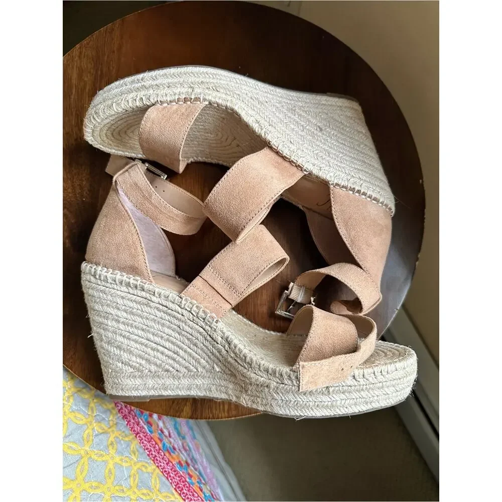 INC Catiana Espadrille Wedge Sandals Tan Suede 8.5M NWOB Summer Neutral